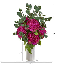 Load image into Gallery viewer, Peony and Eucalyptus Artificial Arrangement in White Vase