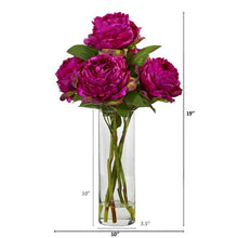Load image into Gallery viewer, Peony Artificial Arrangement in Glass Vase
