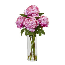 Load image into Gallery viewer, Peony Artificial Arrangement in Glass Vase
