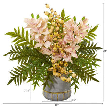 Load image into Gallery viewer, Cymbidium Orchid, Pomegranate and Fern Artificial Arrangement