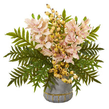 Load image into Gallery viewer, Cymbidium Orchid, Pomegranate and Fern Artificial Arrangement