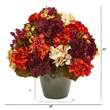 Load image into Gallery viewer, 20" Autumn Hydrangea Artificial Arrangement in Green Vase