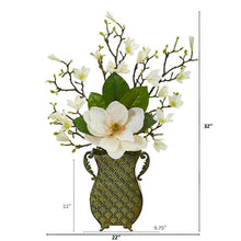 Load image into Gallery viewer, Magnolia Artificial Arrangement in Metal Vase
