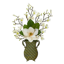 Load image into Gallery viewer, Magnolia Artificial Arrangement in Metal Vase
