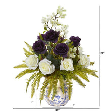 Load image into Gallery viewer, Rose, Thistle and Grass Artificial Arrangement in Vase