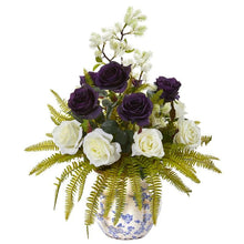 Load image into Gallery viewer, Rose, Thistle and Grass Artificial Arrangement in Vase