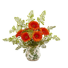 Load image into Gallery viewer, Gerber Daisy and Maiden Hair Artificial Arrangement in Vase