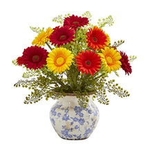 Load image into Gallery viewer, Gerber Daisy and Maiden Hair Artificial Arrangement in Vase