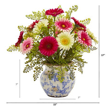 Load image into Gallery viewer, Gerber Daisy and Maiden Hair Artificial Arrangement in Vase