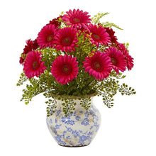 Load image into Gallery viewer, Gerber Daisy and Maiden Hair Artificial Arrangement in Vase