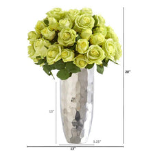 Load image into Gallery viewer, 20" Rose Artificial Arrangement in Silver Vase
