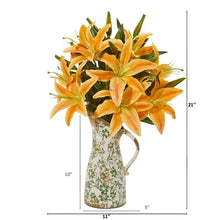 Load image into Gallery viewer, Lily Artificial Arrangement in Floral Pitcher