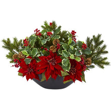 Load image into Gallery viewer, Poinsettia, Holly, Berry and Pine Artificial Arrangement