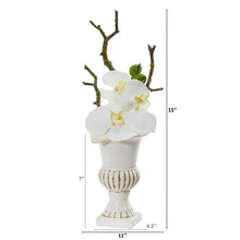 Load image into Gallery viewer, 15" Phalaenopsis Orchid Artificial Arrangement in White Urn (Set of 2)