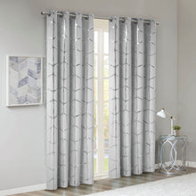 Load image into Gallery viewer, Intelligent Design Raina Total Blackout Metallic Print Grommet Top Curtain Panel - 50X63" ID40-1618