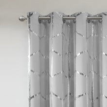 Load image into Gallery viewer, Intelligent Design Raina Total Blackout Metallic Print Grommet Top Curtain Panel - 50X63" ID40-1618