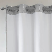 Load image into Gallery viewer, Intelligent Design Raina Total Blackout Metallic Print Grommet Top Curtain Panel - 50X63" ID40-1618
