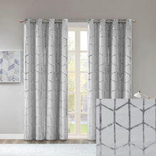 Load image into Gallery viewer, Intelligent Design Raina Total Blackout Metallic Print Grommet Top Curtain Panel - 50X63" ID40-1618