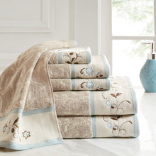 Load image into Gallery viewer, Madison Park Serene Embroidered Cotton Jacquard 6 Piece Towel Set MP73-6090