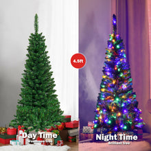 Load image into Gallery viewer, 4.5 ft Pre-Lit Premium Hinged Artificial Fir Pencil Christmas Tree with LED Lights-Multicolor