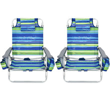 Load image into Gallery viewer, 2-Pack Folding Backpack Beach Chair 5-Position Outdoor Reclining Chairs with Pillow-Blue