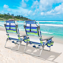 Load image into Gallery viewer, 2-Pack Folding Backpack Beach Chair 5-Position Outdoor Reclining Chairs with Pillow-Blue
