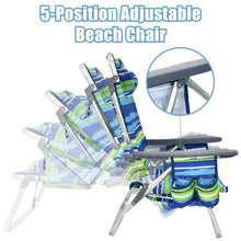 Load image into Gallery viewer, 2-Pack Folding Backpack Beach Chair 5-Position Outdoor Reclining Chairs with Pillow-Blue