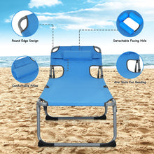 Load image into Gallery viewer, Folding Beach Lounge Chair with Pillow for Outdoor-Blue