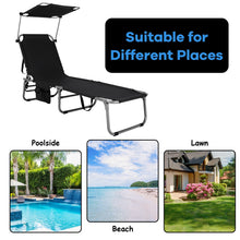 Load image into Gallery viewer, Adjustable Outdoor Beach Patio Pool Recliner with Sun Shade-Black