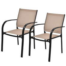 Load image into Gallery viewer, Set of 2 Patio Stackable Dining Chairs with Armrests Garden Deck-Brown