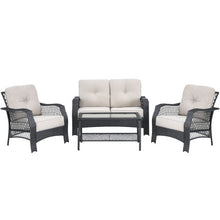 Load image into Gallery viewer, 4 Pieces Patio Wicker Furniture Set Loveseat Sofa Coffee Table with Cushion-Beige