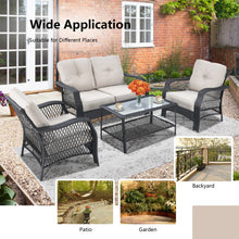Load image into Gallery viewer, 4 Pieces Patio Wicker Furniture Set Loveseat Sofa Coffee Table with Cushion-Beige