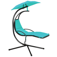 Load image into Gallery viewer, Patio Hanging Hammock Chaise Lounge Chair with Canopy Cushion for Outdoors-Turquoise