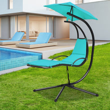 Load image into Gallery viewer, Patio Hanging Hammock Chaise Lounge Chair with Canopy Cushion for Outdoors-Turquoise
