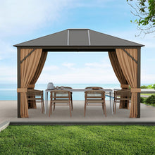 Load image into Gallery viewer, 12 x10 Feet Outdoor Hardtop Gazebo with Galvanized Steel Top and Netting-Brown