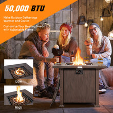Load image into Gallery viewer, 32 Inch 50 000 BTU Square Fire Pit Table with Lid and Lava Rocks-Brown