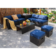 Load image into Gallery viewer, 8 Pieces Patio Space-Saving Rattan Furniture Set with Storage Box and Waterproof Cover-Navy