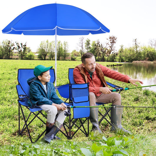 Portable Folding Picnic Double Chair with Umbrella OP70621BL