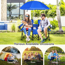 Load image into Gallery viewer, Portable Folding Picnic Double Chair with Umbrella