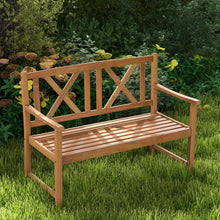 Load image into Gallery viewer, 2-Person Wood Outdoor Bench with Cozy Armrest and Backrest