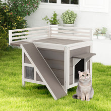 Load image into Gallery viewer, Outdoor Wooden Feral Cat House with Balcony and Slide-Gray