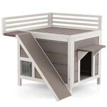 Load image into Gallery viewer, Outdoor Wooden Feral Cat House with Balcony and Slide-Gray