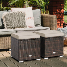 Load image into Gallery viewer, 2 Pieces Patio Ottoman with Removable Cushions-Brown