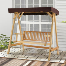 Load image into Gallery viewer, Patio Wooden Swing Bench Chair with Adjustable Canopy for 2 Persons