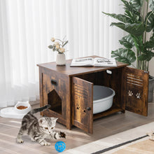 Load image into Gallery viewer, Cat Litter Box Enclosure with Double Louvered Doors and Side Entrance-Brown