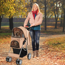 Load image into Gallery viewer, Foldable 4-Wheel Pet Stroller with Storage Basket-Beige