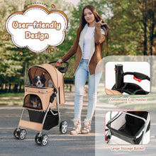 Load image into Gallery viewer, Foldable 4-Wheel Pet Stroller with Storage Basket-Beige
