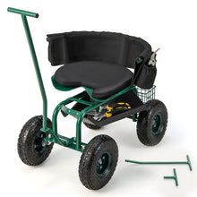 Load image into Gallery viewer, Rolling Garden Cart with Height Adjustable Swivel Seat and Storage Basket-Green