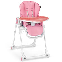 Load image into Gallery viewer, Baby High Chair Foldable Feeding Chair with 4 Lockable Wheels-Pink