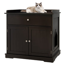 Load image into Gallery viewer, Wooden Cat Litter Box Enclosure with Drawer Side Table Furniture-Brown